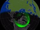 The green band indicates areas where auroral displays may be visible.